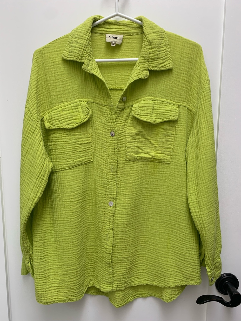 Charli Lime Button-Front Textured Shirt Jacket